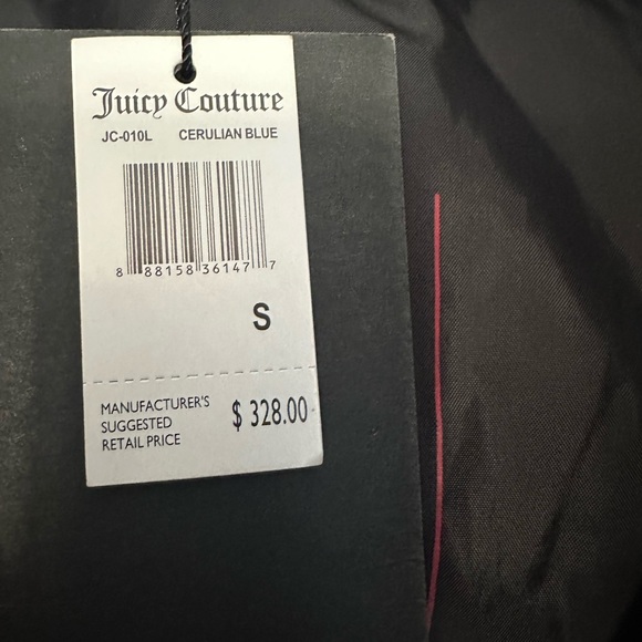Juicy Couture Vinyl Women’s Long Glossy Puffer Blue Coat Size Small NWT - Picture 4 of 7